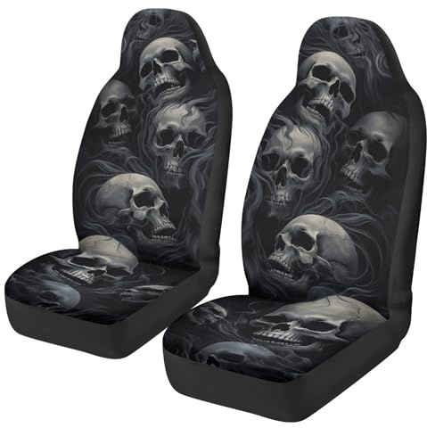 gearider Autositzbezug mit Gothic-Punk-Totenkopf-Muster, dünn, atmungsaktiv, universal, Auto-Vordersitz-Zubehör, Innendekoration, Grau, 2 Stück