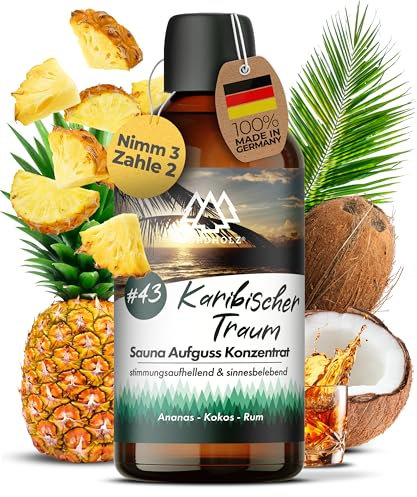 NORDHOLZ® Saunaaufguss [54 Sorten 15ml, 100ml, 250ml] - Sauna Aufgussmittel für intensive & erholsame - Sauna Zubehör (#43 Karibischer Traum, 100ml)