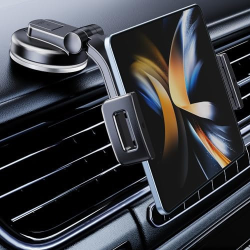 xuenair iPad Autohalterung, [360° drehbar & Fester Halt] Universal Z Fold Autohalterung Armaturenbrett für iPad mini Pro Air Z Fold 5 4 iPhone Samsung und mehr 4-12.9 Gerät