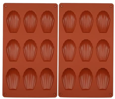 2 Stück Madeleines Backform, Silikon Madeleines Backform, 9 Vertiefungen, wiederverwendbar,Madeleine Formen Silikon,Ziegelrot, Muschelform,Geeignet für Kuchen, Pralinen, Kekse, Bonbons und Pudding