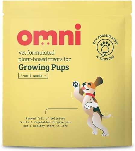 Omni Natural Puppy Treats - Dragons’ Den Winners, Treat for Dog Training Puppies, Fruit and Vegetables for Health Calcium for Strong Teeth and Bones - Vet Grade, 8 Weeks Plus Playful Puppies, Single