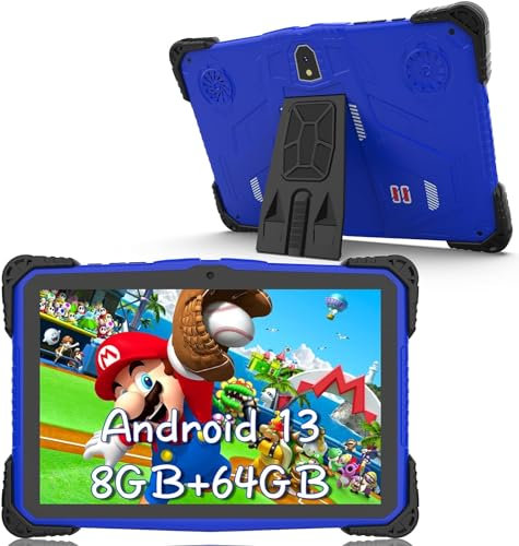 Android 13 Kids Tablet 10 inch Tablet for Kids, 8GB RAM 64GB ROM Toddler Tablets, 8MP Dual Camera, Educational Games Parental Control, Tablet with Kids Software Pre-Installed Kid-Proof IWAWA APP