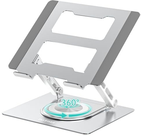BoYata Laptop Stand for Desk with 360° Swivel Base, Ergonomic Adjustable Laptop Riser Holder, Notebook Computer Stand with Larger Heat-Vent Compatible for MacBook Pro/Air, HP, Dell, Lenovo (10-17)