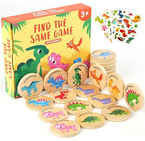 Memory Spiel, Montessori Spielzeug Memo Holz, Gedächtnisspiele für Kinder, Dinosaurier Matching mit Dino Tattoo, Merkspiel Lernspielzeug für Konzentration ab 3 Jahren