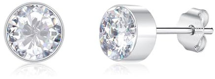 Cangall Ohrstecker Silber 925 Klein, 925 Sterling Silber Damen Ohrstecker mit Diamant Geburtsstein, 6mm Runde Zirkonia Silber Ohrstecker, Schlafen Knorpel Ohrringe Silber 925 Ohrschmuck für Mädchen