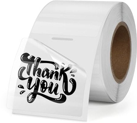 FINDAT Transparente Thermo-Etiketten 50 x 50 mm Vinyl Rolle Selbstklebende Clear Thermo-Aufkleber Wasserdichtes Quadratische Druckber-Etiketten für Büro Logo Design QR Versand 300 Stück