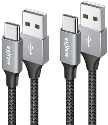 eyjiew USB to USB C Cable 1M 2Pack Type C Charge Cable Fast Charging Braided for Galaxy S25 S24 S23 S22 S21 S20 S10 S9 S8 A12 A20e A21s A40 A50 A51 A55 A70 (3.3 ft)