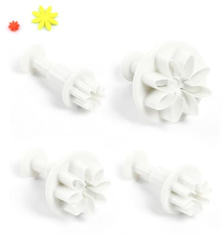 Cookie Mold Set,4 Pieces Flower Shape Fondant Plunger Cutters, Reusable Plastic Cookie Molds for Baking, Cake Decorating, Sugarcraft, Ideal for Christmas, Halloween, Easter, and Birthday Treats
