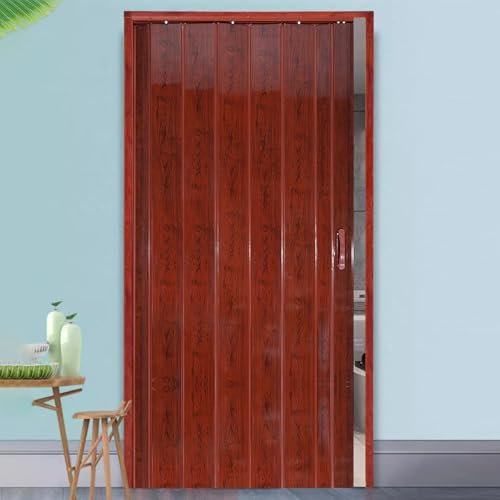 Falttüren Innentüren Innenfalttür mit Roter Holzmaserung, 30 36 37 47 48 60 Zoll PVC-Innenfalttüren mit Schiene für Türöffnung, Dusche, Ankleidezimmer(73x80in (185.5x203cm))