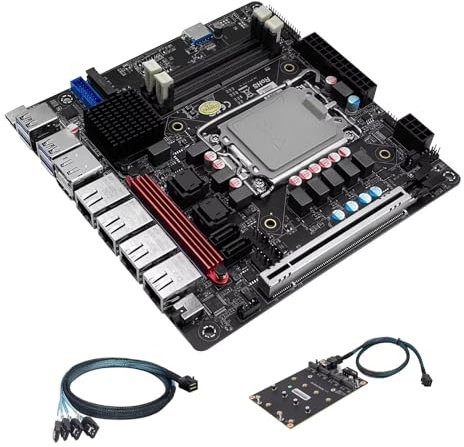 PeeliCeeli NAS Motherboard 6 Bay SATA3.0, LGA 1700 Mini ITX Mainboard with 6xM.2 NVMe, Q670 Board DDR5 with i226-LM 2.5GbE, Type-C 20Gbps, 16G RAM 256G SSD (With Cables)