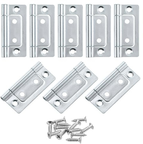 QUARKZMAN 8Pcs 2x1 Pouces Charnières de Porte Non-Mortise sans Bruit Charnières de Porte Pliante Plaquées pour Meuble de Cabinet Fenêtre Armoire avec Vis, Zinc Blanc