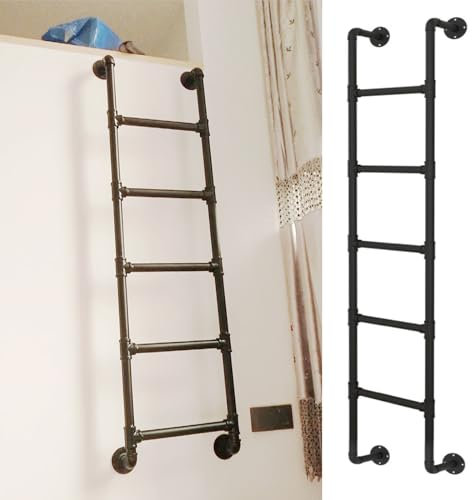 Wall Mounted Metal Attic Ladder for Dorm Bunk Beds, Holds up to 150kg, Space Saving Double Staircase (Black, 1.22m/48 Inch)