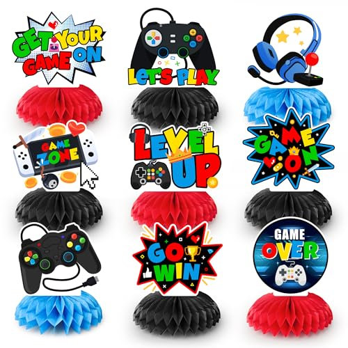 Kaxulvoblig Décoration de Table Thème Jeux Vidéo, 9pcs Décoration de Table Fête Gaming Part pour Decoration de Fete de Jeux Vidéo