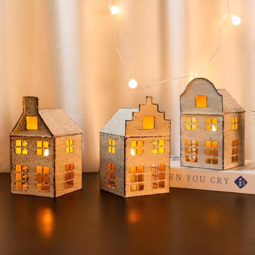 TRIROCKS 3er-Set Dekorative Kerzenlaternen im Vintage-Stil 15 cm Hoch Kerzenhalter Kleiner Haus-Kerzenständer aus Metall für Garten Hof Terrasse Hochzeiten Partys Veranstaltungen Innen Außenbereich