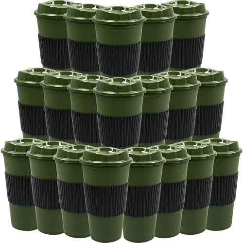 20 Pcs Reusable Coffee Cups with Lids 470 ml Plastic Tumblers Iced Coffee Cup Travel Mug for Adults and Women Kid Hot and Cold Drinks, Microwaveable (Green)