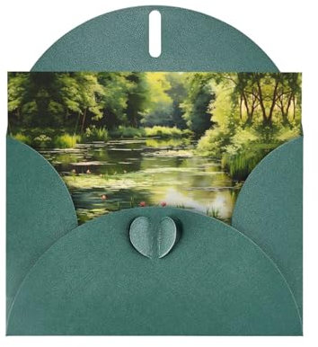 Dunkelgrüne WHJDPP Seerosen im Teich Druck-Grußkarte – hochwertiges Perlglanz-Papier mit Perlglanz und schillerndem Funkel-Effekt