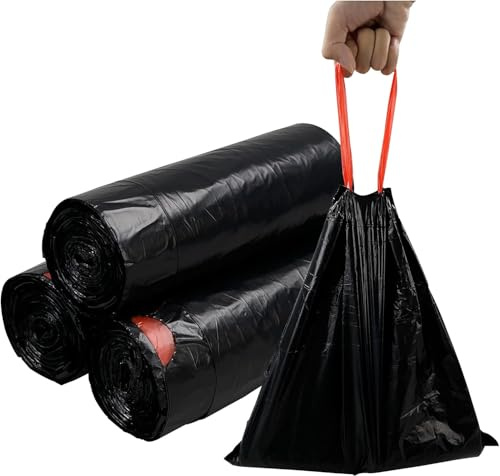 Sac Poubelle 100L Lien Coulissant | 50 Sacs Poubelles 100 Litres Noirs | Ultra Résistant (40 µ) et Anti Fuite | Déchets Alimentaire | Fermeture Lien-Poignée | Pratique et Hygiénique | Qualité Pro