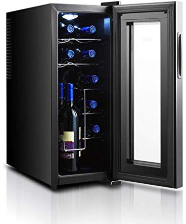 IUBGFTO 12 Bottle Wine Cooler Electronic Thermostat,Touch Panel Digital Temperature Display,Quiet Operation Thermoelectric Wine Fridge Freestanding Small Wine Chiller