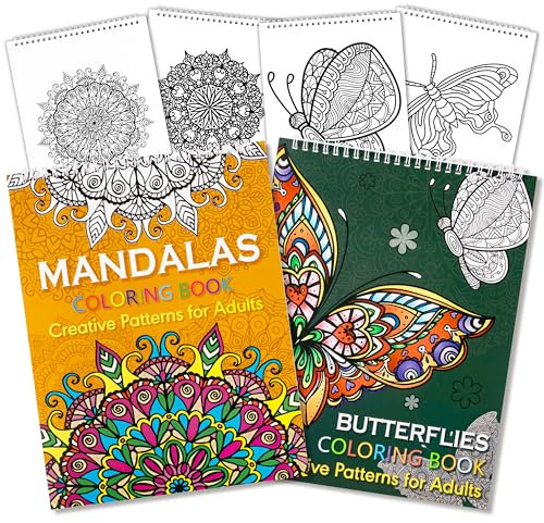 ARefugen Mandala-Schmetterling-Malbuch-Set, 2 Stück, Stressabbau und Entspannung, mit schönem Mandala-Schmetterling, Malbücher für Frauen und Erwachsene, Kreativität und Ruhe, Geburtstagsgeschenk