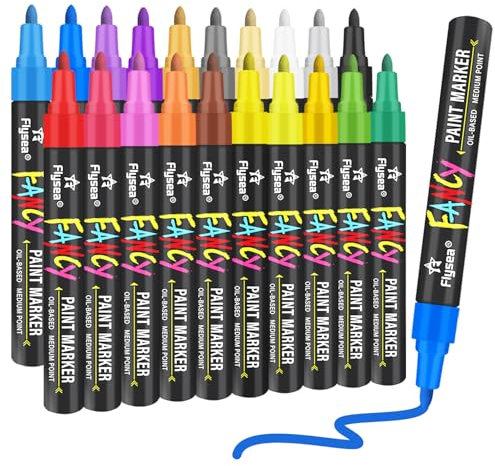 Alitastro Paint Pens Permanent Markers - 20 Pack Quick Drying Waterproof Oil Based Paint Markers, Medium Tip, Marker Pen for Metal, Rock Painting, Wood, Plastic, Canvas, Mugs, Stone