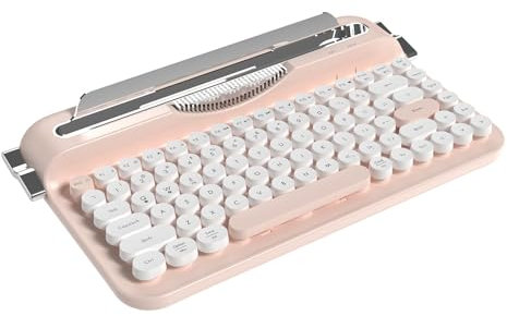 AJAZZ AF84 Wireless Typewriter Keyboard, Cute Retro Aesthetic Design with Integrated Stand for Tablet, Phone, Mixed color Retro Round Keycaps, 2.4Ghz Wireless/Bluetooth for Table,/PC/Win/Mac (Pink)