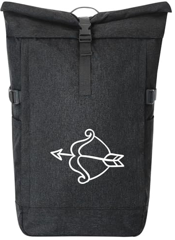 Huuraa Kurierrucksack Amors Pfeil Bogen 30-44 Liter Black Melange Fairtrade Rolltop Rucksack Geschenkidee