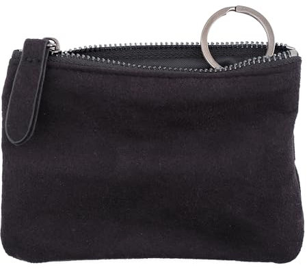 Velour-Leder Schlüsseletui mit Schlüsselring & Metallkette – Praktisches Etui für Schlüssel, Karten & Münzen – Reißverschluss, Strapazierfähiger Stoff, Schlüsseltasche, Schlüsselmäppchen (schwarz)