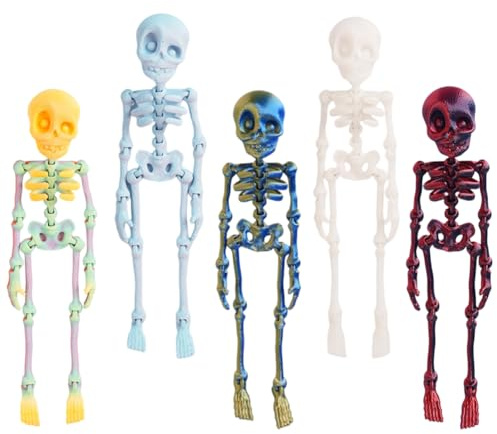 Poseable Halloween Skeleton Fridge Magnets 5PCS 3D Printed Articulated Skeleton Decorations with Gradient Colors Magnetic Skeleton Figures for Refrigerator, Locker, Party & Home Decor
