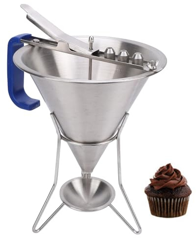 Omabeta Edelstahl -Trichterkuchenspender, Süßwaren Trichter mit Stand for Pancakes Cupcakes Tintenfisch -Bällchen -Backwerkzeug, Teigspender