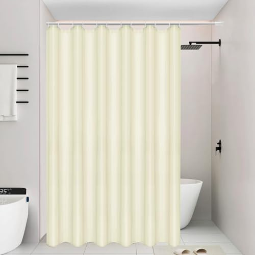 KnnRiim Rideau de Douche 120 x 200 cm, Tissu Polyester Imperméable et Anti-Moisissure, Rideau de Baignoire, Lavable en Machine, avec Ourlet Lesté et Crochets, Beige