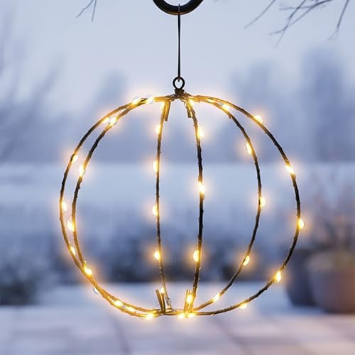 LED Leuchtkugel 15 cm zum Hängen für Außen batteriebetrieben - 40 LED - Garten Lichterball extra warm weiß beleuchtet - Outdoor Dekoleuchte Kugelleuchte Weihnachten Advent Deko Beleuchtung