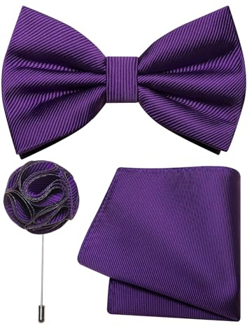 Ailisus Fliege Herren Vorgebundene Twill Fliege und Einstecktuch Ansteckblume Set für Hochzeit Smoking Business 3PCS
