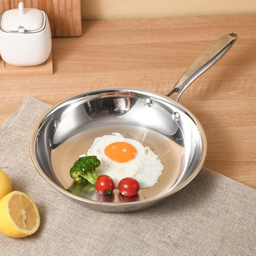 Putextile ﻿Frying Pan 20-28cm,Stainless Steel Egg Pan,Oven Safe Pans Deep Steak Pan, Skillet Cooking Professional Stainless Cookware Non Stick,Daily Use,Christmas Kitchen Gift (22CM)