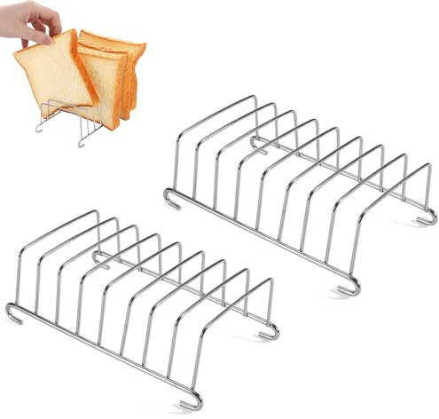 WQNNQW Pack of 2 Bread Attachments for Toaster, Airfryer Toast Insert, Toast Rack, Silver Toast Rack Bread Holder, 8 Slice Grid Toast Holder Toast Holder for Airfryer for Bread Rack Dining Room