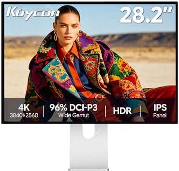Kuycon P10 28 Zoll FHD (3840x2560) 4K Monitor, IPS Black Panel, 16,70 Millionen Farben, 99% sRGB, 8ms, HDR10, G-Sync FreeSync, 1200:1 Kontrast, Augenpflege, Anti-Glare (Minimalistisch - mit Stand)