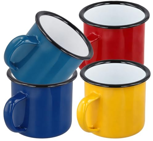 JOIKIT 4 Pack Enamel Mugs, 360ml/12oz Small Coffee Cups, 8.5 x 8cm for Home Office Camping, Red, Yellow, Green, Blue