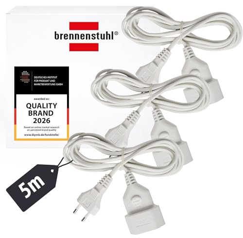 Brennenstuhl 3er Set Kunststoff-Verlängerungskabel 5m | Verlängerungskabel für den Innenbereich, mit Euro-Stecker und Kupplung, weiß