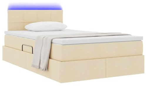 vidaXL Bett mit Stauraum und LED mit Matratze Creme 120 x 190 cm Stoff, Modernes Schlafzimmer, rechteckiges Bett, praktische Aufbewahrung, LED-Rahmen, USB-Beleuchtung, Bequeme Matratze