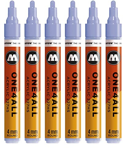 Molotow One4All 227HS Acryl Marker (4,0 mm Strichstärke, hochdeckend und permanent, UV-beständig, für fast alle Untergründe) 6 Stück Farbe 209 blau violett pastell | 4,0 mm Strichstärke, hochdeckend und permanent, schnell trocknend, UV-beständig, nachfüllbar, für fast alle Untergründe