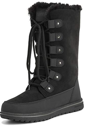 Donna Alto Durevole Pelliccia Ecologica Inverno Pioggia La Neve Impermeabile All'Aperto Vitello Stivali - 3 - BLK36 AYC0530