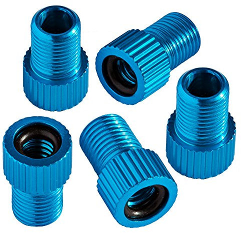 Bike Bits Presta Valve Adapter - Convert Presta to Schrader - French/UK to US - Inflate Tire Using Standard Pump or Air Compressor (5 Pack) (Sky Blue)