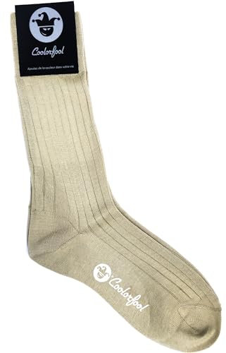 COOLORFOOL Chaussettes homme femme fil d'écosse de luxe - fines et douces 100% coton beige sable T41/42