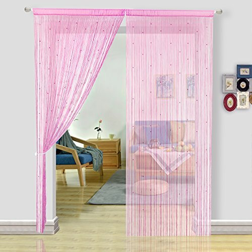 HSYLYM String Curtains Spaghetti Door Beads Light Weight Colourful Dense Bead Curtains for Party Decorations,Pink,90x245cm