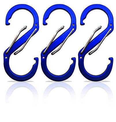 S Karabiner - Karabiner klein - Karabiner Schlüsselanhänger, Karabinerhaken mit Doppelöffnung - Mini Karabiner - Karabiner Set - Carabiner - 3 Stück Blau (25 x 23 mm)