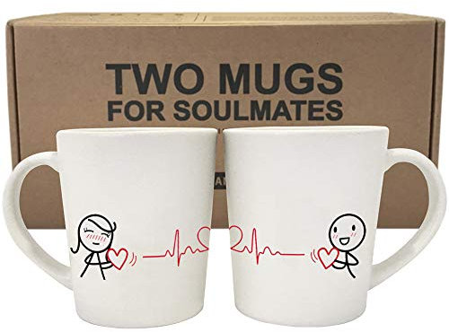 BoldLoft Love You Every Beat of My Heart Couple Coffee Mugs-Valentines Mug Set I Love You Mugs for Him and Her Couple Gifts for Boyfriend Girlfriend Husband Wife