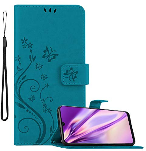 Cadorabo Hülle kompatibel mit Samsung Galaxy A50 4G / A50s / A30s Blumen Design aus Kunst Leder Flip Klappbare Magnetische [Kartenfächern] Cover Hülle für Galaxy A50 4G / A50s / A30s Tasche in Blau