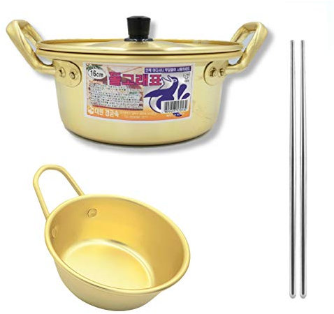 Rapid Noodle Cooker Ramen Noodles Pot 6.3-inch Korean Traditional Wine Bowl 4.3-inch Stainless Chopsticks 1 pair Pack of 3 Made in Korea (Type A)