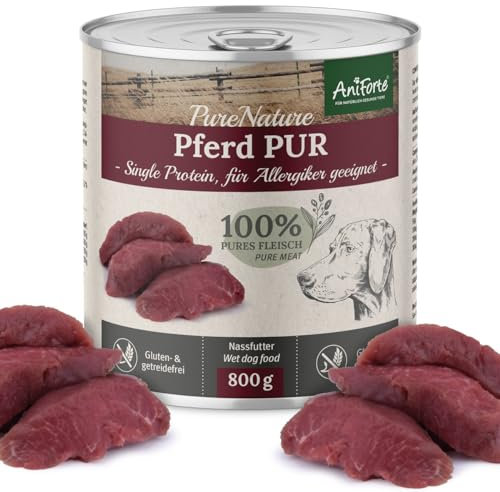 AniForte Hundefutter Nass Pferd Pur 6 x 800g - Naturprodukt für Hunde, Fleisch pur Nassfutter, getreidefrei & glutenfrei, Single Protein Futter