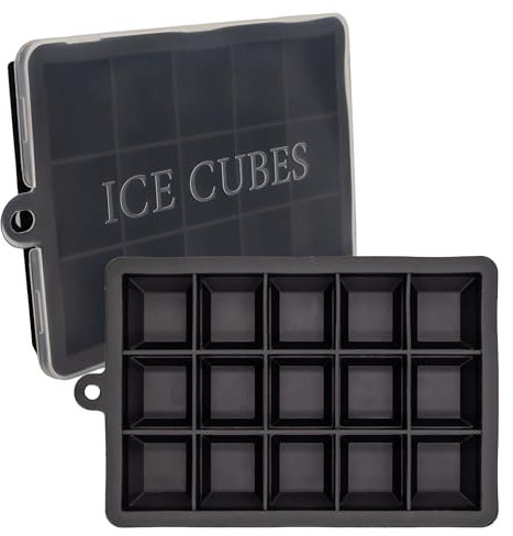 Intirilife 2x Eiswürfelformen in SCHWARZ - 2er Set à 15 Fächer Eiswürfel Silikonformen mit Deckel - 18 x 13 x 2.5 - Flexibler Eiswürfelbehälter für Eis Babynahrung und mehr - Deckel nicht abschließend