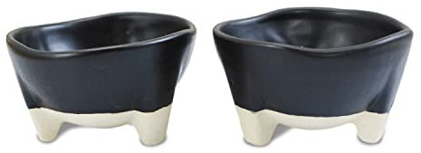 roro Keramik-Steingut, handgefertigt, mattschwarz, Molcajete-Sauce | Salsa-Guacamole-Schüsseln, 2 Stück